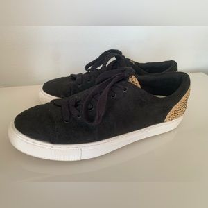 J CREW CALF HAIR SUEDE SNEAKER SIZE 8.5 BLACK ANIMAL CHEETAH LEOPARD